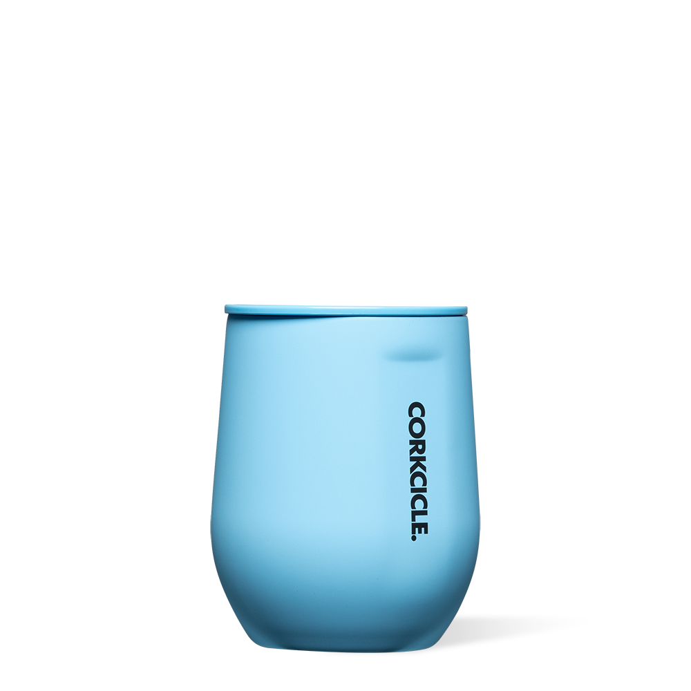 Corkcicle Stemless Wine Glass 12 oz Turquoise Sparkle Stainless Tumbler w/  Straw